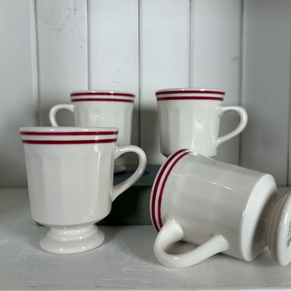 4 Syracuse China Pedestal Mugs with Red Bands - Vintage Restaurant Ware ☕️❤️ - Picture 2 of 10
